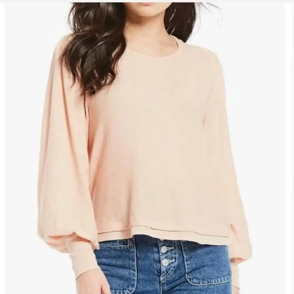 Free People FP Billie Blush Pink Bishop Sleeve Blouse XS Femme Girly Preppy Spri
